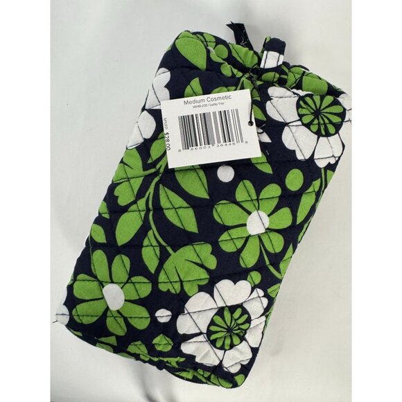 Vera Bradley Medium Cosmetic Bag In Navy & Green Floral Pattern - Picture 5 of 15